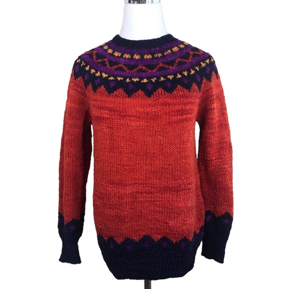 Vintage Wool Sweater Made in Uruguay Hand Knit Fair Isle Pullover - Picture 1 of 9